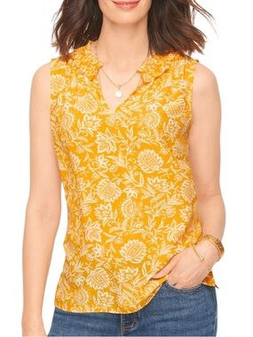 Talbots RUFFLE SMOCKED Neck Sleeveless Blouse TOP FOULARD Style # P213075025